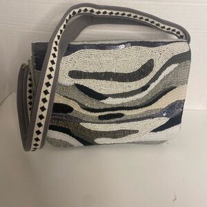 America & Beyond Stylish Gray and Black Beaded Women's Bag with tag